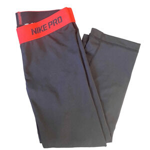 Nike Pro Dri Fit Capri Leggings Black Red Logo & Waist Womens XS